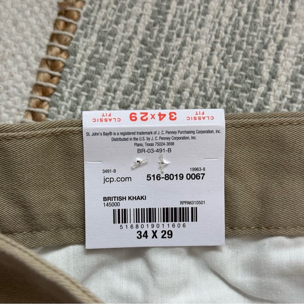 St John’s Bay Tan Classic Fit Pleat Front Easy Care Straight Leg Men’s 34 x 29 - Picture 11 of 11